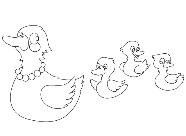 Mother duck with three baby ducks